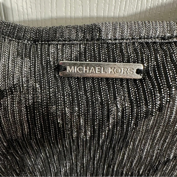 NEW with tags, MICHAEL Michael Kors sparkly gray/silver cold-shoulder top, med. - Picture 7 of 13